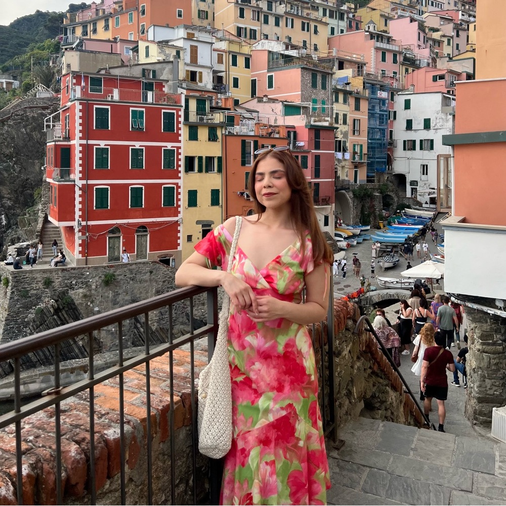 Vintage Floral Pink and Green Women's Dress